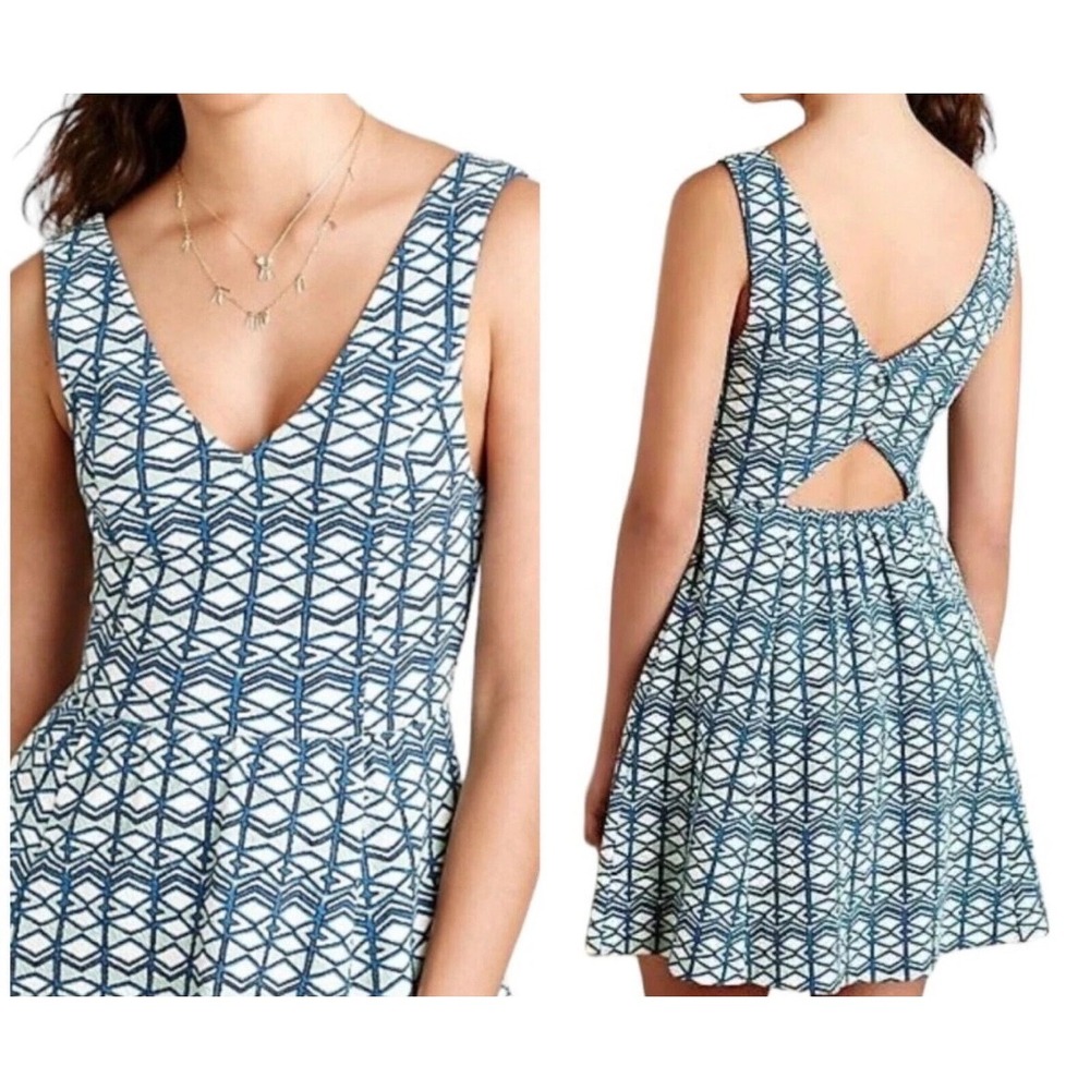 Maeve Anthropologie | Size 14 | Geometric Cutout Back Fit Flare Dress Pockets